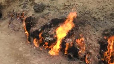 Ekoloji, küresel ısınma. Ateşle. Dünya yüzeyinden gelen yanan gaz alevleri. Dışarıda alevler kükreyen gaz. Çevre kirliliği kavramı. Dünya 'daki çevre felaketi.