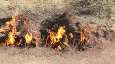 Ekoloji, küresel ısınma. Ateşle. Dünya yüzeyinden gelen yanan gaz alevleri. Dışarıda alevler kükreyen gaz. Çevre kirliliği kavramı. Dünya 'daki çevre felaketi.