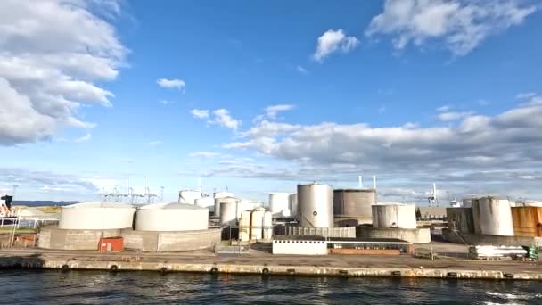 Felhők Időzítés Tengeri Kikötő Időjárási Felvétel Kikötő Területéről Hajókkal Darukkal — Stock videók