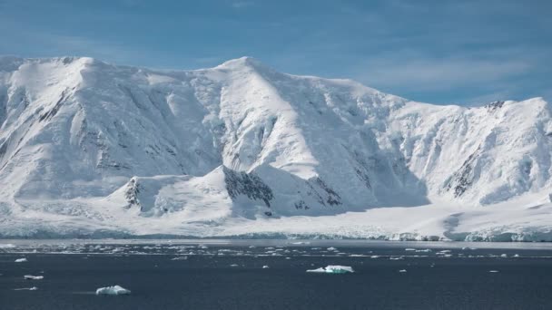 빙산이있는 남극의 해안의 반사와 바다에 있습니다 가혹한 대륙의 — 비디오
