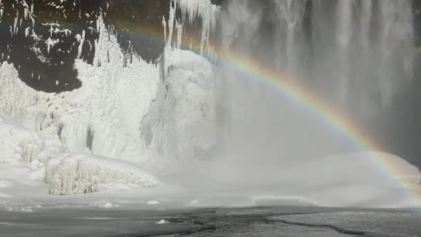 Ισλανδία Καταρράκτης Και Πάγος Κατεψυγμένα Καταρράκτη Χειμώνα Ένα Μαγικό Τοπίο — Αρχείο Βίντεο