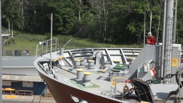 Panama Canal Panama August 2019 Large Ship Passes Lock System — Stockvideo