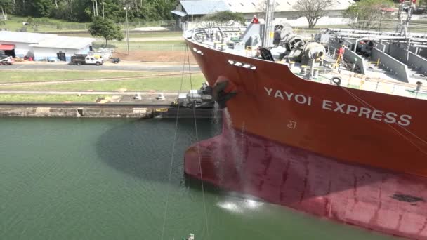 Panama Canal Panama August 2019 Large Ship Passes Lock System — 图库视频影像