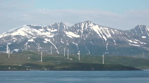 Ecology Energy Wind Generators Oceanic Wind Turbines Coastal Windmill Farm — Stockvideo