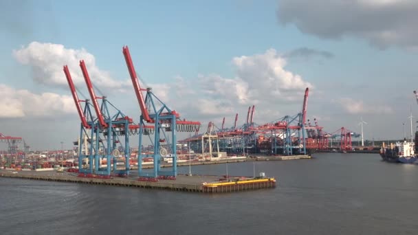 Hamburg Germany June 2023 Gantry Cranes Seaport Hamburg Huge Harbour — Vídeo de Stock