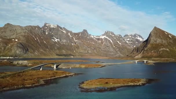 Viaje Para Noruega Imagens Aéreas Drones Ponte Reine Lofoton Islands — Vídeo de Stock