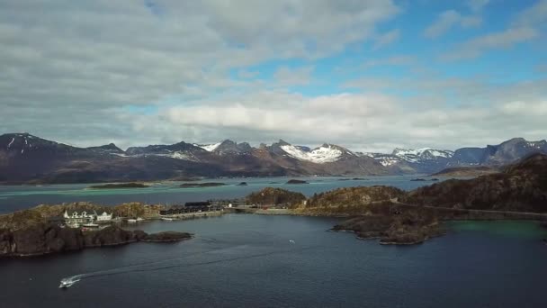 Ταξίδι Στη Νορβηγία Αεροπλάνο Drone Της Γέφυρας Στο Reine Στα — Αρχείο Βίντεο
