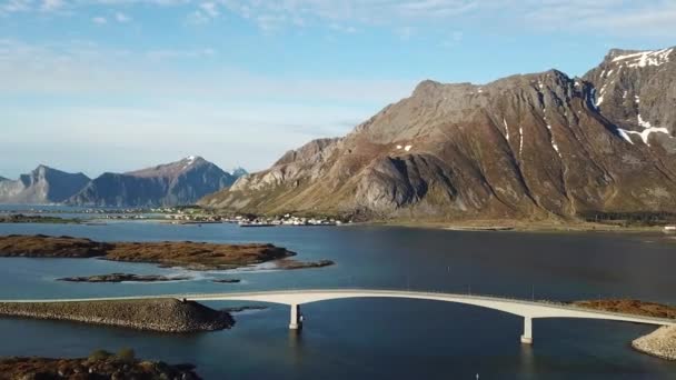 Travel Norway Aerial Drone Footage Bridge Reine Lofoton Islands View — Stock Video