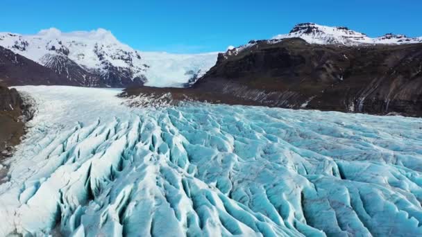Ледник Неподалеку Аэроплан Крупнейший Ледник Европе Солнечный День Исландии Хребты — стоковое видео