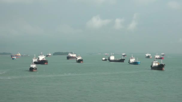 Statki Towarowe Singapurze Statki Zakotwiczone Porcie Singapur Statki Gotowości — Wideo stockowe