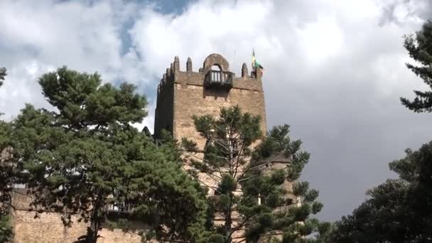 Stenruin Medeltida Slott Historisk Fästning Gondar Kulturarv Och Berömda Monument — Stockvideo