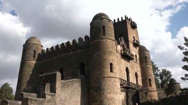 Ruínas Pedra Castelo Medieval Fortaleza Histórica Gondar Património Cultural Monumento — Vídeo de Stock