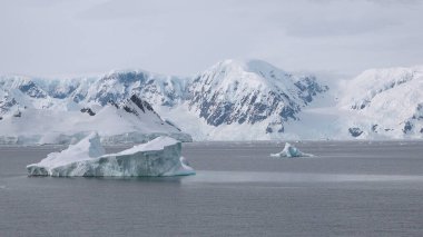 Doğa. Buzdağları. Küresel ısınma probleminde Kuzey Kutbu kış manzarası. Buzdağları turkuaz okyanus koyunda erir. Kutup doğasında buzullar. Çöl beyazları ülkesi. Hava ve iklim değişikliği. 4K