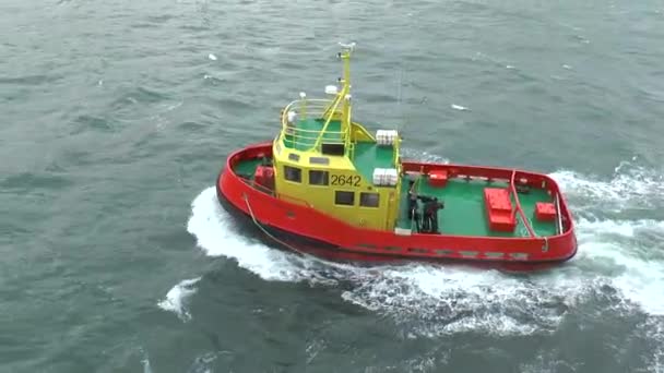 Barco Piloto Está Movendo Oceano Navegando Pelas Águas Garantindo Piloto — Vídeo de Stock