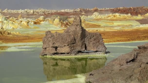 Красота Природе Кислотное Озеро Кратере Вулкана Даллол Эфиопской Пустыне Путешествие — стоковое видео