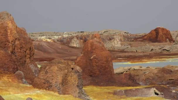 Belleza Naturaleza Lago Ácido Cráter Del Volcán Dallol Desierto Etíope — Vídeos de Stock