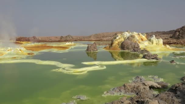 Schoonheid Natuur Zuur Meer Krater Van Dallol Vulkaan Ethiopische Woestijn — Stockvideo
