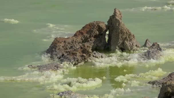 Krása Přírodě Kyselé Jezero Kráteru Sopky Dallol Etiopské Poušti Cestovní — Stock video