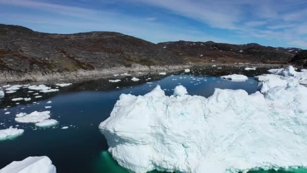 Aerial View Desert Ice Snow Water Melting Blue Water Iceberg — Stock Video