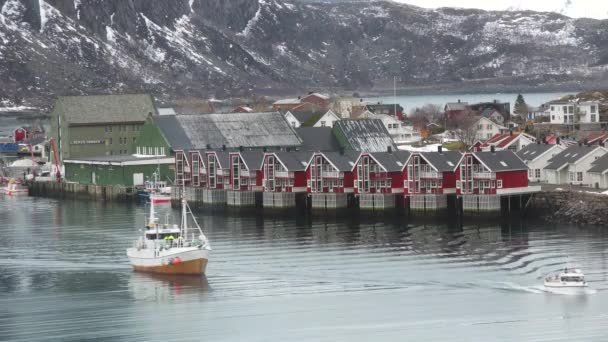 Krajobraz Podróży Natura Norwegii Śnieżne Góry Wysp Lofoten Ośnieżone Pasmo — Wideo stockowe