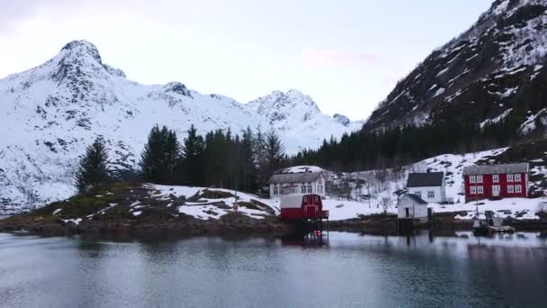 Utazó Táj Norvégia Természete Lofoten Szigetek Havas Hegyei Hóval Borított — Stock videók