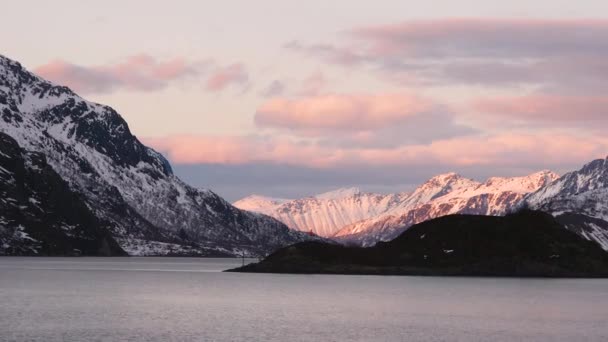 Seyahat Arazisi Norveç Doğası Lofoten Adaları Nın Karlı Dağları Kışın — Stok video