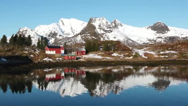 Utazó Táj Norvégia Természete Lofoten Szigetek Havas Hegyei Hóval Borított — Stock videók