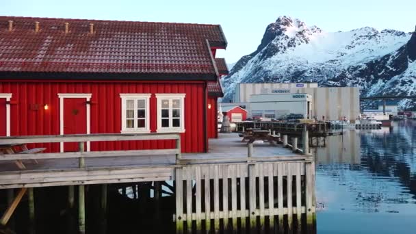 Cabanes Rorbu Bois Rouge Dans Les Îles Lofoten Village Pêcheurs — Video