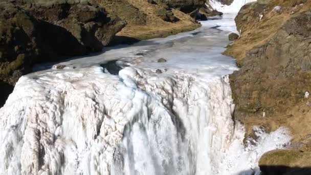 Islande Paysage Cascade Gelée Hiver Emplacement Hivernal Magique Eau Glace — Video