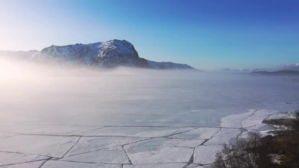 Panorama Aéreo Vista Drone Bela Paisagem Inverno Lofoten Islands Com — Vídeo de Stock