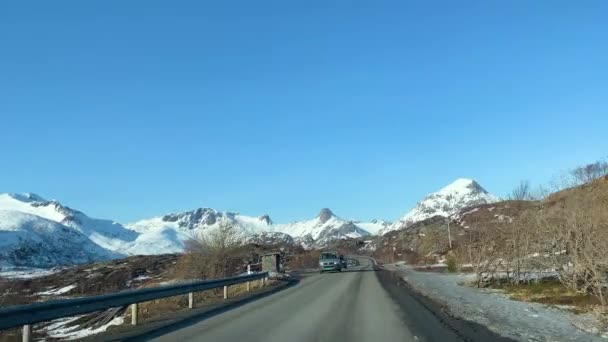 Die Schönsten Straßen Auf Den Lofoten Norwegen Abenteuer Wunderschöner Arktistourismus — Stockvideo