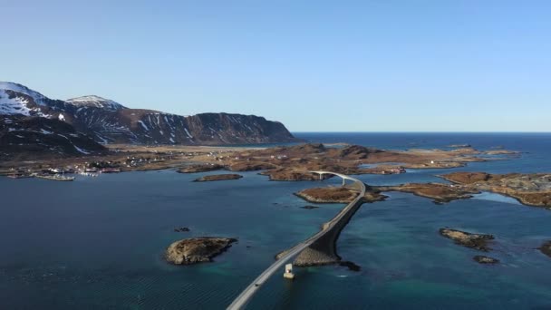 Τοπία Των Φιόρδ Lofoten Στη Νορβηγία Θέα Drone Αεροφωτογραφία Του — Αρχείο Βίντεο
