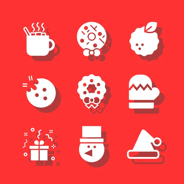 Winter Holidays Christmas Icon Sticker Set — Stock Vector