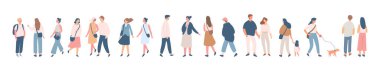 Background people vector horizontal banner. People silhouette crowd. Men and women, parents, kids walking outdoor.	