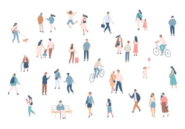 Crowd. Different People silhouette. Male and female flat faceless characters isolated on white background.	