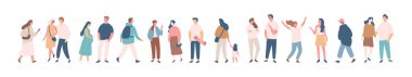 Background people vector horizontal banner. People silhouette crowd. Men and women, parents, kids walking outdoor.	