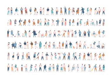 Different People silhouette big collection. Male and female flat faceless characters isolated on white background.	