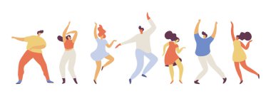 Dancing people silhouette flat vector set. Party. 	