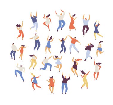 Dancing people silhouette flat vector set. Party. 	