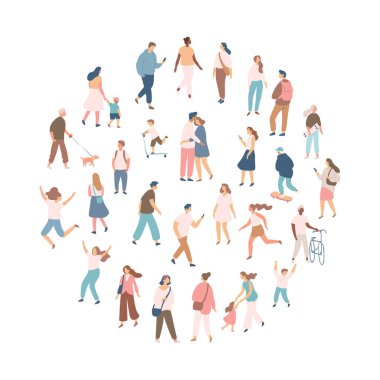 Different People silhouette vector set. City crowd. Male and female flat characters isolated on white background.