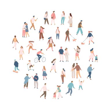 Different People silhouette vector set. City crowd. Male and female flat characters isolated on white background.
