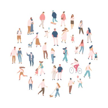 Different People silhouette vector set. City crowd. Male and female flat characters isolated on white background.