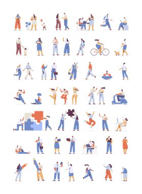 Different People silhouette big vector bundle. Male and female flat faceless characters isolated on white background.	