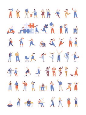 Different People silhouette big vector bundle. Male and female flat faceless characters isolated on white background.	