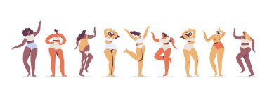 Body positive illustration of diffrent body types. Woman in underwear silhouette. Attractive women posing flat vector set. 