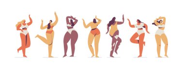 Body positive illustration of diffrent body types. Woman in underwear silhouette. Attractive women posing flat vector set. 