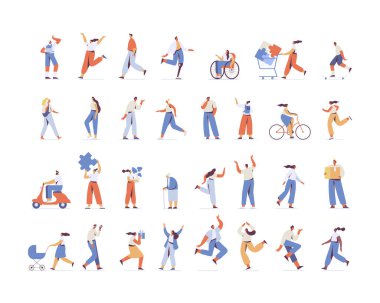 Different People silhouette big vector bundle. Male and female flat faceless characters isolated on white background.	