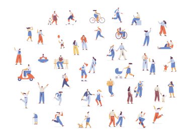 People crowd silhouette on city street. Male and female flat characters isolated on white background.	