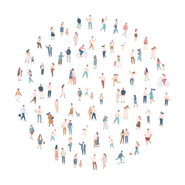 Crowd City Tiny People Silhouette Background Characters Male Female Vector — Stock Vector