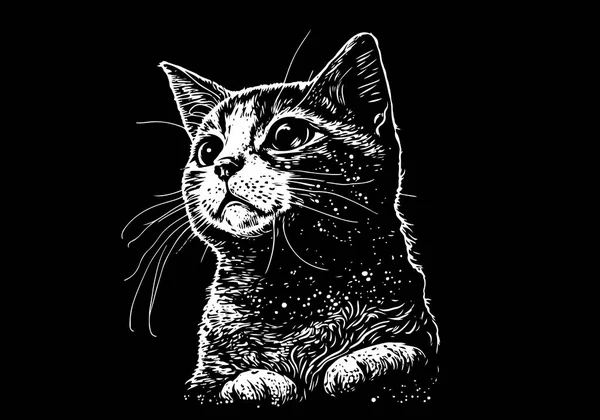 Gatito Esponjoso Gato Lindo Dibujado Mano Línea Estilo Vector Ilustración — Archivo Imágenes Vectoriales